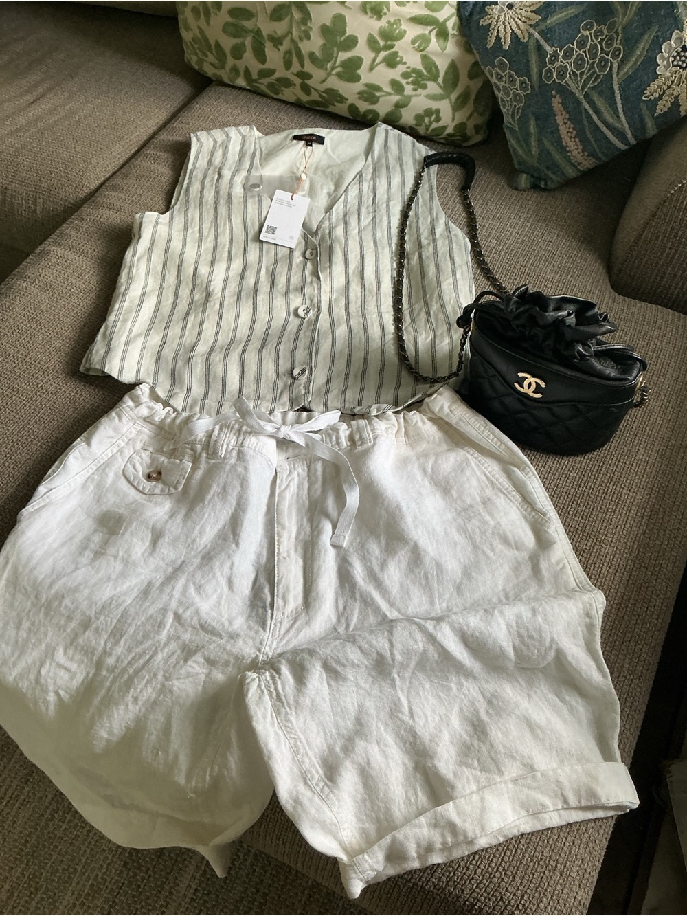 Quince stripped Linen vest only